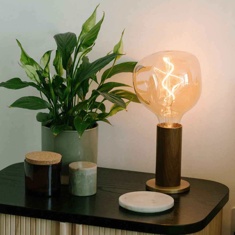 Knuckle Pendant Table lamp with voronoi bulb, H30 x D13cm, Walnut & Brass