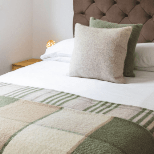 Image showing the Block Check Pure Wool Throw, 150 x 183cm, Olive product.