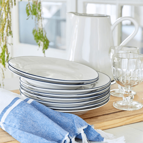 Image showing the Beja Set of 6 bread plates, 15cm, white with blue rim product.
