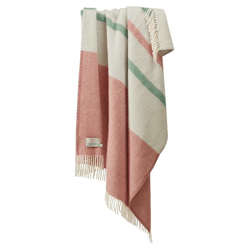 Brecon Pure Wool Throw, 150 x 183cm, Dusty Pink & Sea Green
