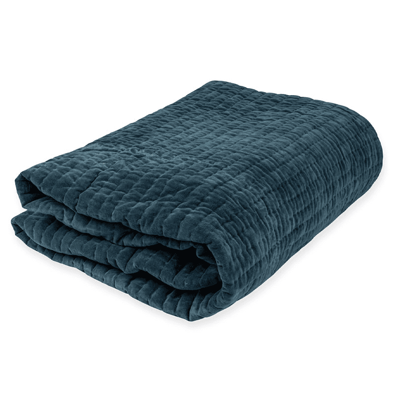 Kantha Velvet Double / King Bedspread, Steel Blue