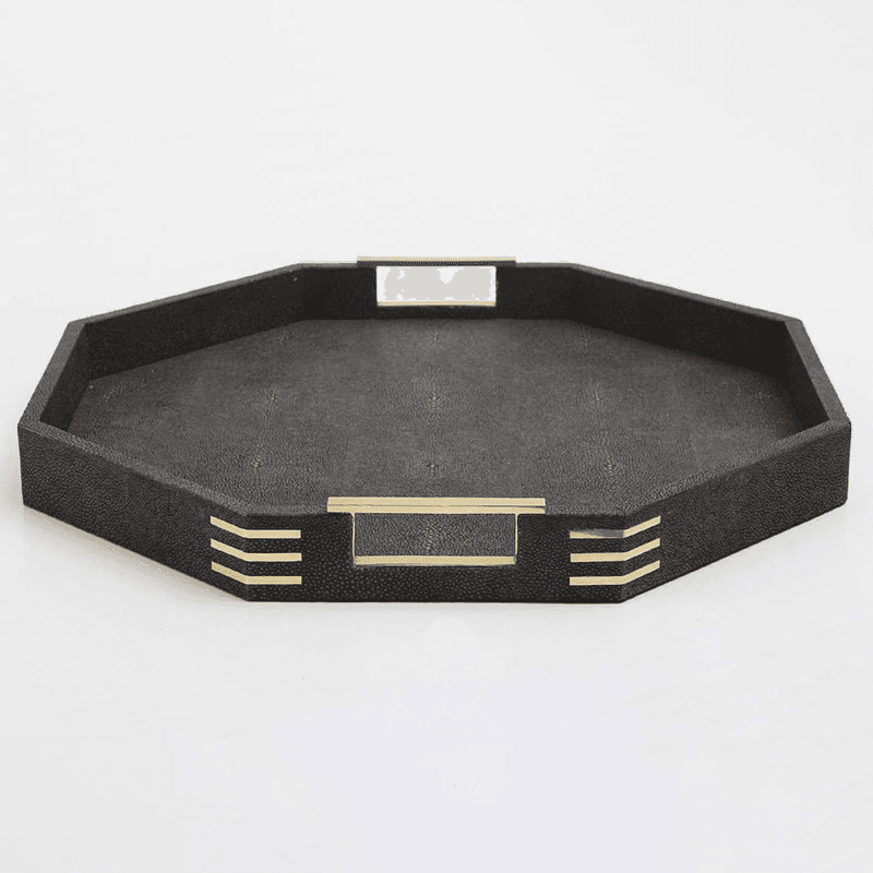Holmes Octagonal Tray, D50cm, Seal Brown Shagreen