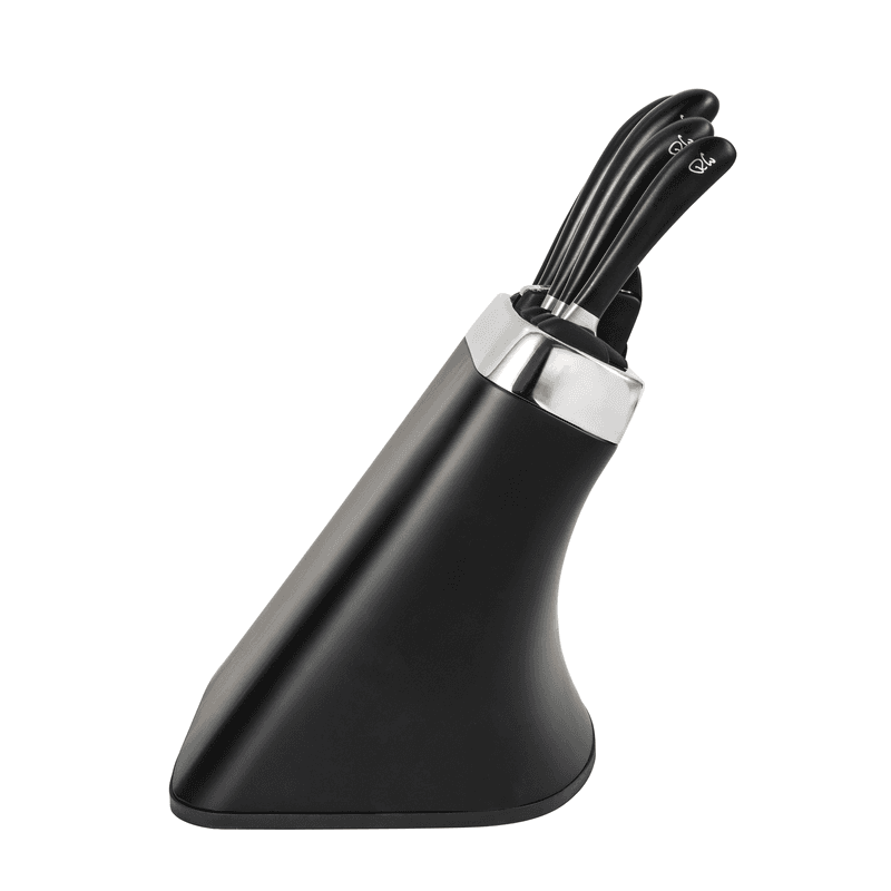 Signature Knife Block Set with 6 Knives & Ceramic Sharpener, Black