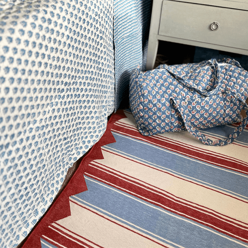 Stripe Rug, 100 x 70cm, Red & Blue
