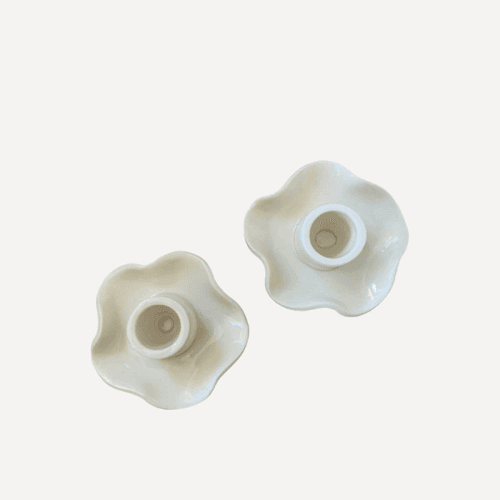 Image showing the Joanna Ling Pair of Porcelain Wave Candleholders, H3.5cm, White product.