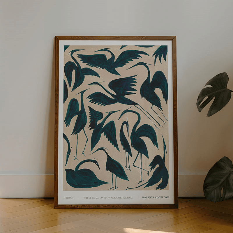 Herons Recylced Paper Print, A3, Teal