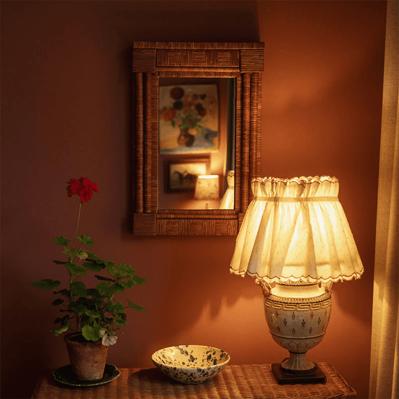 Hardware Column Mirror, Natural Rattan