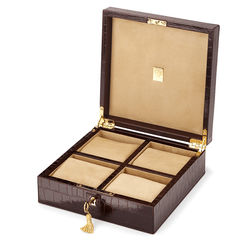 Square 4 Watch Box, L20.5 x W20.5cm, Amazon Brown Croc