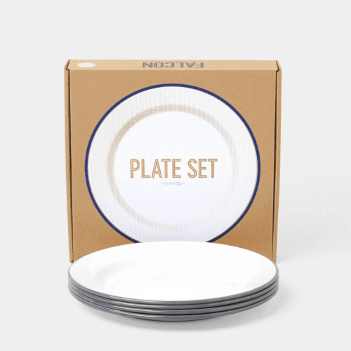 Image showing the Enamelware Plate Set of 4, D24cm, Pigeon Grey Rim product.