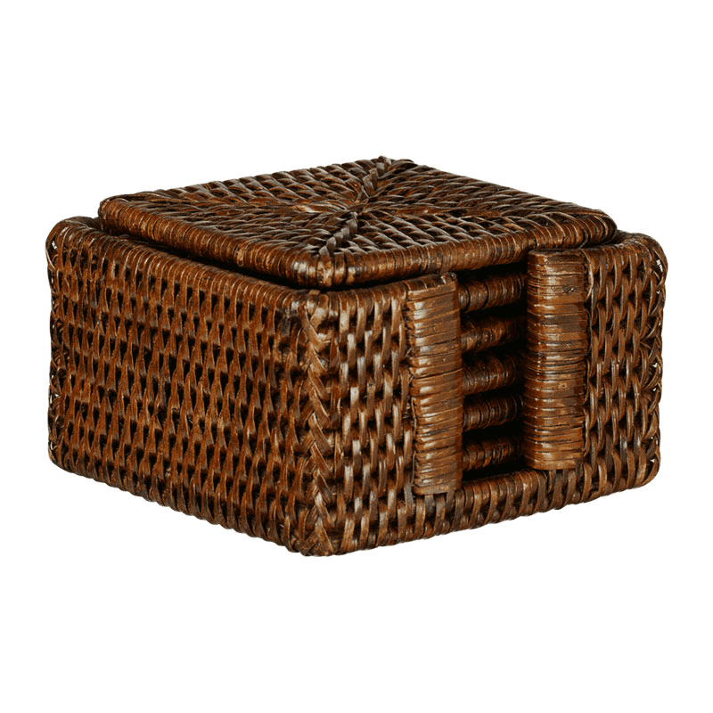 Rattan Set of 6 Coasters, 12cm, Brown