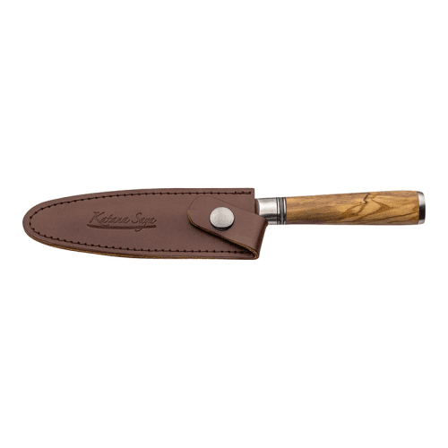 Image showing the Katana Saya Olive Wood Utility Knife, 12cm Damascus Blade product.