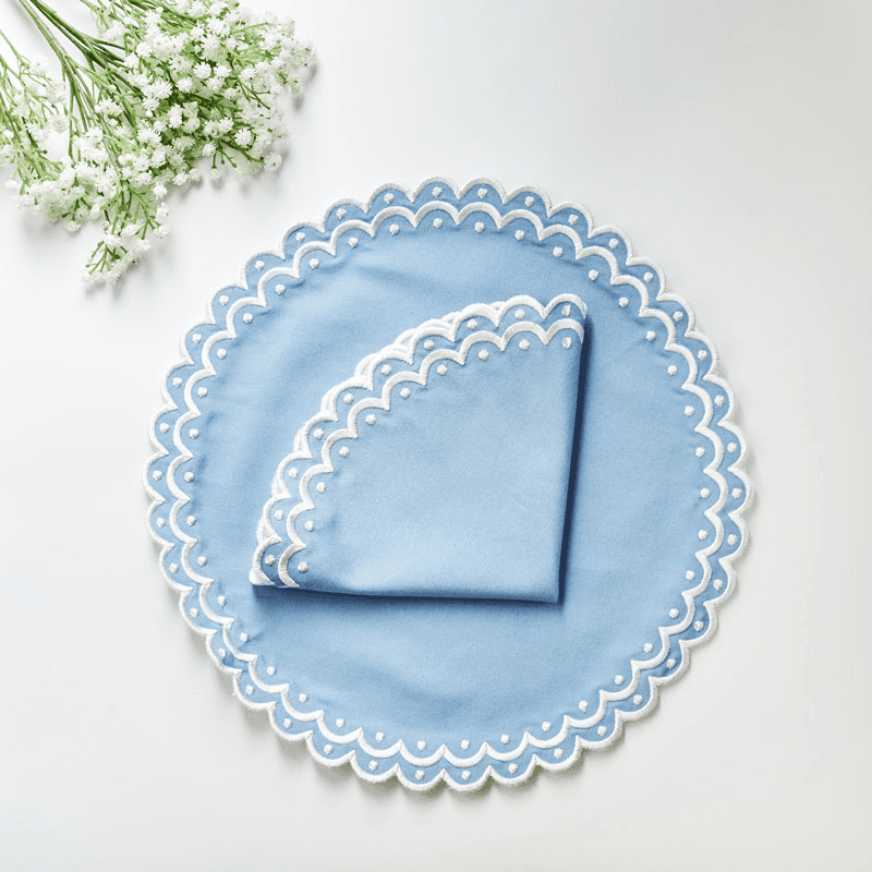 Daisy Set of 2 Placemat & Napkins, 40cm, Blue
