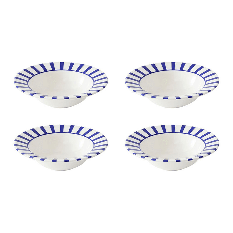 Stecatto Set of 4 Cereal Bowls, D19cm, White and Blue