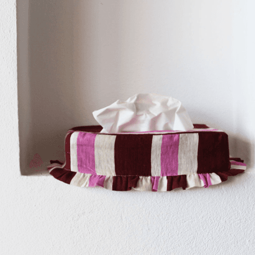 Image showing the Stripe Tissue Box Cover, L21.5 x W12.5 x H7cm, Burgundy & Cerise product.