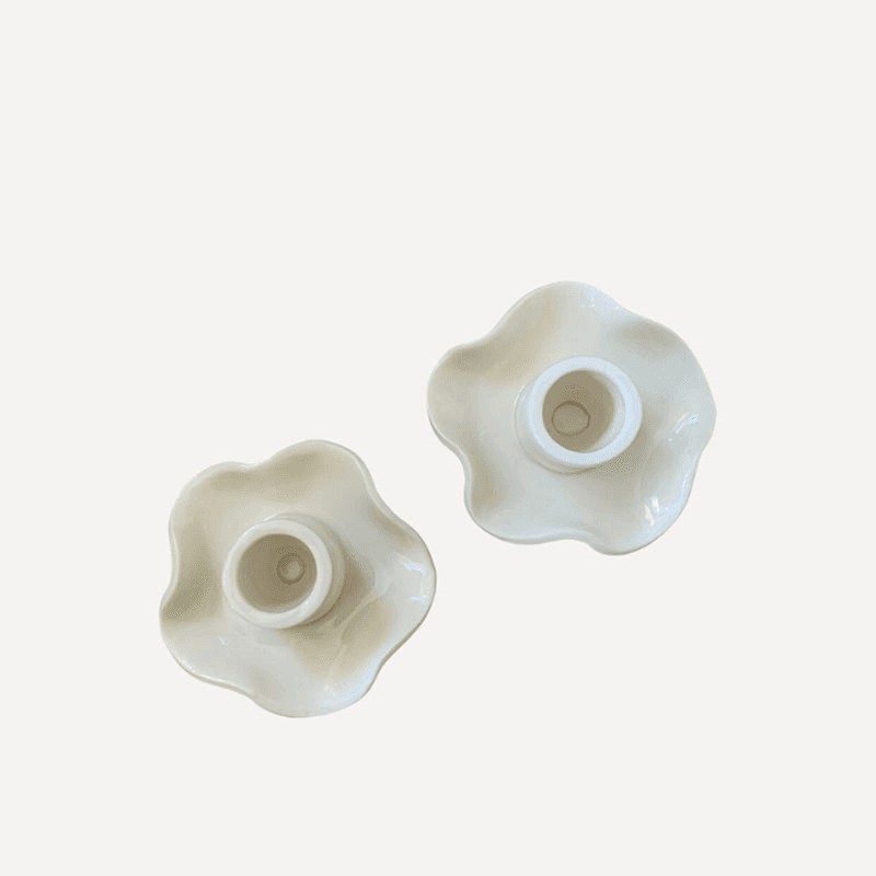 Joanna Ling Pair of Porcelain Wave Candleholders, H3.5cm, White