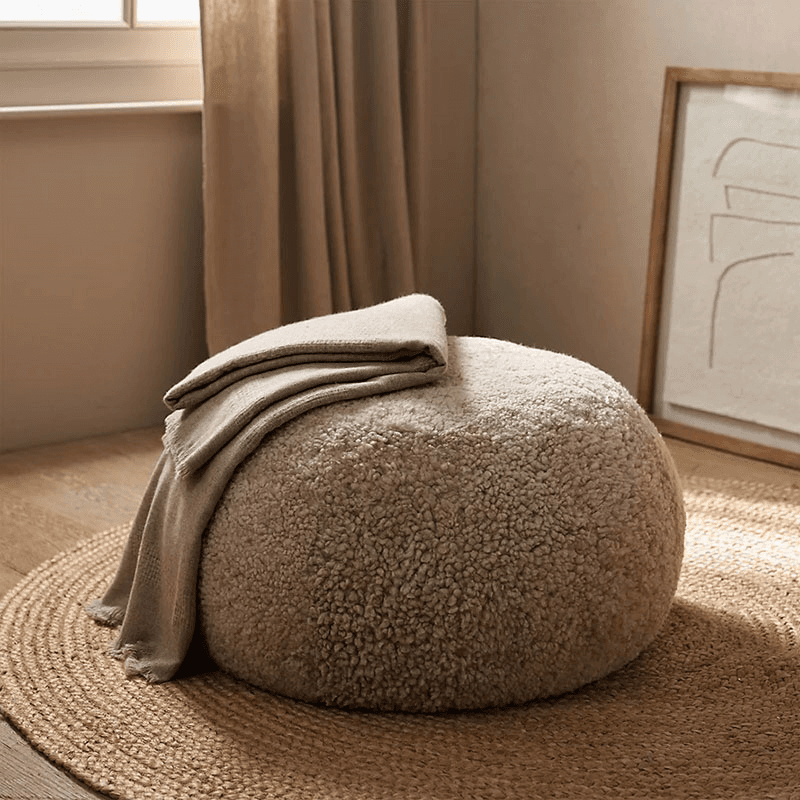 Sheepskin Cosy Pouffe, H35 x D60cm, Oatmeal