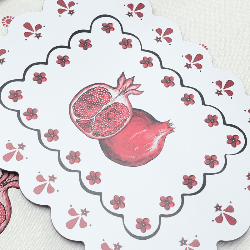 Bell Hutley Scalloped Table Mat, 38cm x 29cm, Pomegranate