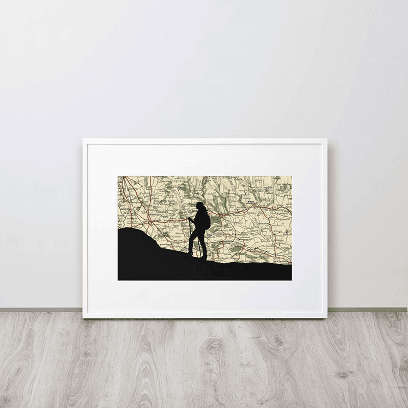 Personalised Map Print with Walking Silhouette Voucher, 40 x 30cm, White Frame