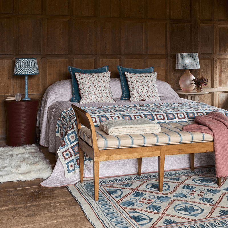 Crochet Throw, 240 x 150cm, Blue & Pink