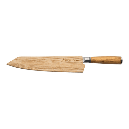 Image showing the Katana Saya Olive Wood Kiritsuke Knife, 24cm Damascus Blade product.