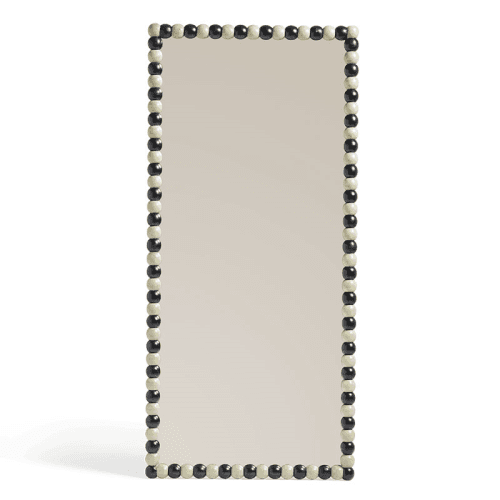Image showing the Bobina Floor Standing Mirror, H184 x W85cm, Vellum & Distressed Black product.