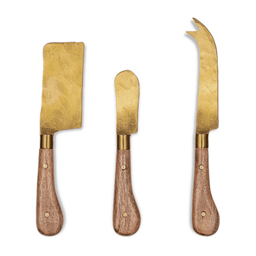 Image showing the Maram Set of 3 Cheese Knives, Natural & Gold product.