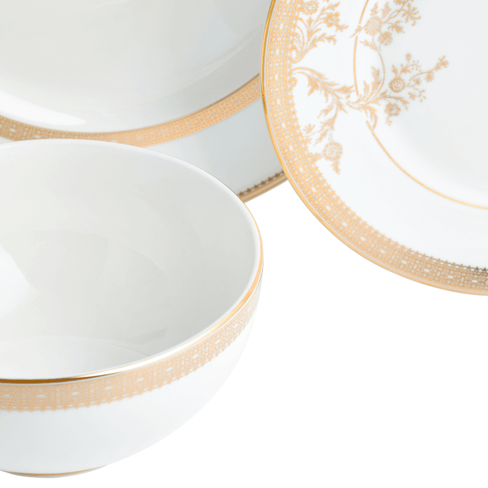 Lace 12 Piece Dinnerware Set, Gold