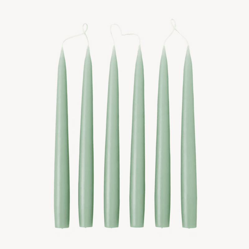 Set of 6 Tapered Dinner Candles, H25cm, Sage Green