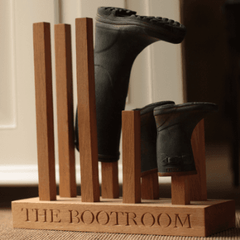 Image showing the Engraved Welly Rack, Oak, 4 Pairs, 2 Tall, 2 Small product.