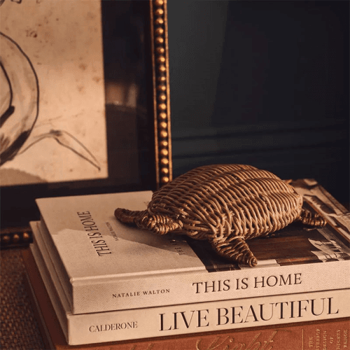 Image showing the Rattan Decorative Turtle, H5cm x W18cm x D19cm, Vintage Grey product.