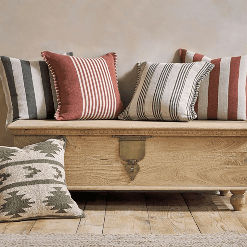 Kaia Jute & Cotton Cushion Cover, 50 x 50cm, Moss Green & Rust