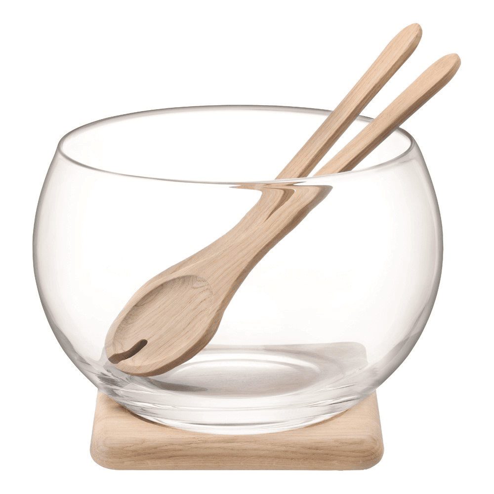 Serve Salad set & oak base, 18cm