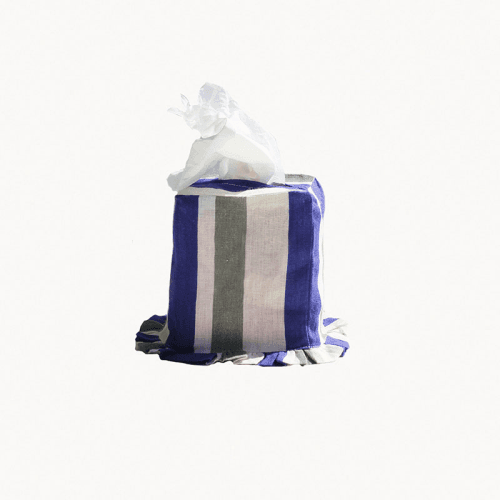 Image showing the Stripe Tissue Box Cover, L12 x W12 x H13.5cm, Cobalt & Sea Green product.
