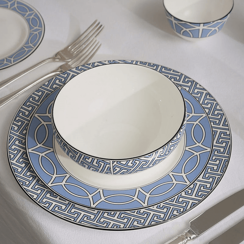 Maze Set of 2 Dinner Plate, D26cm, Cornflower Blue