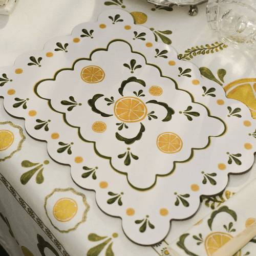 Image showing the Bell Hutley Scalloped Table Mat, 38cm x 29cm, Lemon product.