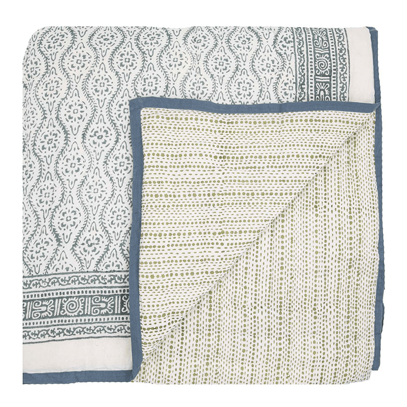 Floral Star Double Quilt, Blue Green