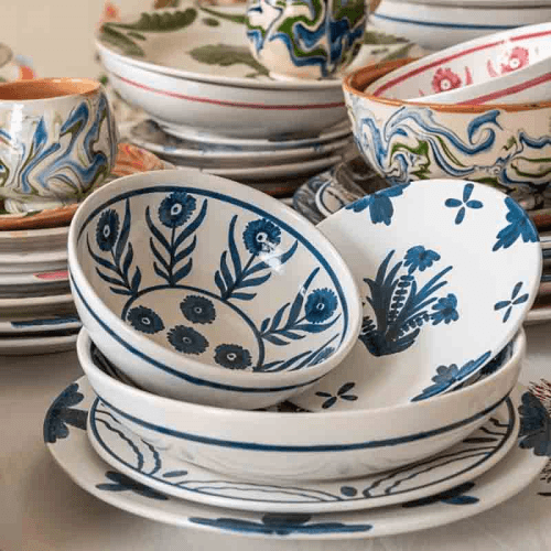 Image showing the Shallow Bowl, Summer Flower, Blue, 24cm product.
