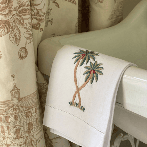 Image showing the Palm Hand Towel, 38 x 58cm, White/Green/Red product.