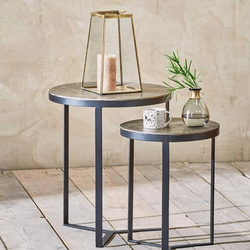Maba Set of 2 nesting tables, Dia46cm, Antique Brass