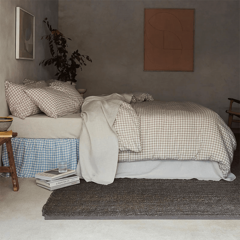Gingham Linen Blend Duvet Cover, King, Mushroom