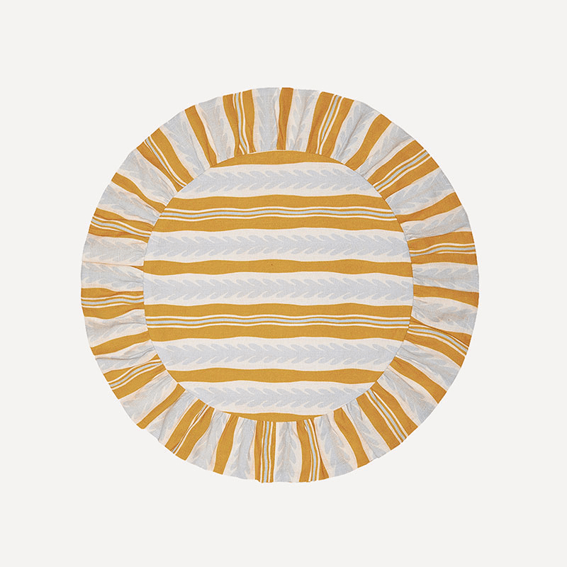 English Oak Reversible Placemat, D39cm, Ochre & Blue