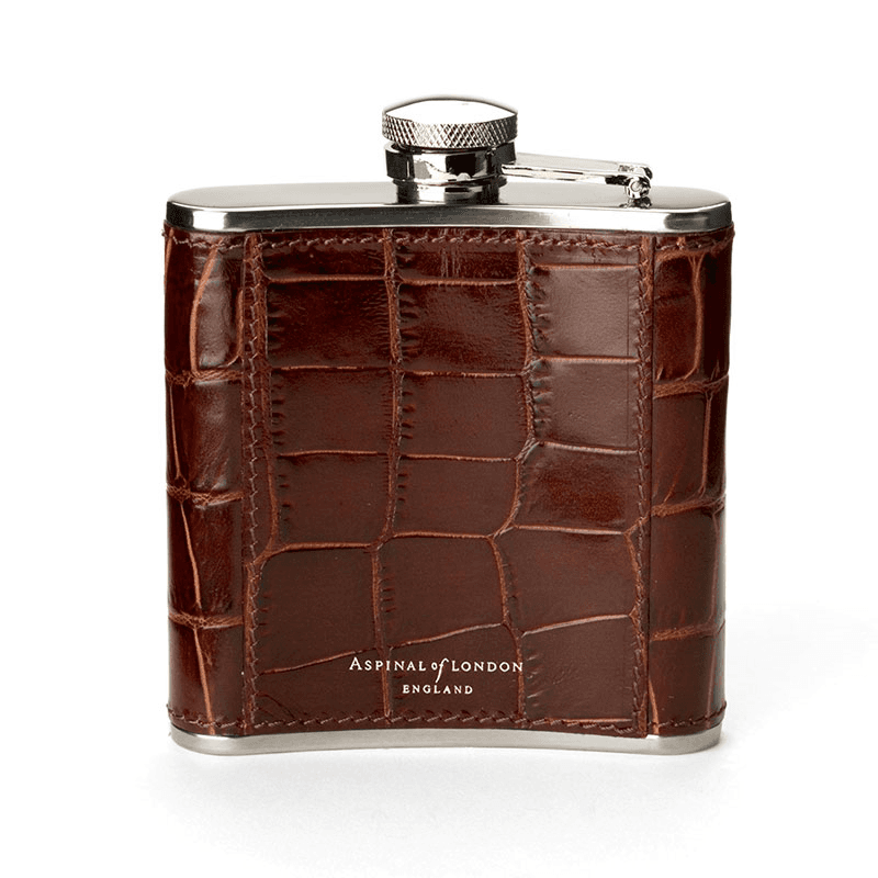 Classic Hip Flask, H11.5 x W9.5cm, Amazon Brown Croc