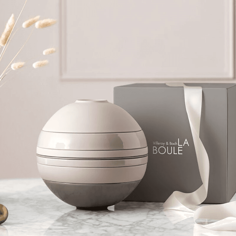 Iconic La Boule Stacking 7 Piece Plate & Bowl Set, D23cm, Pure Beige