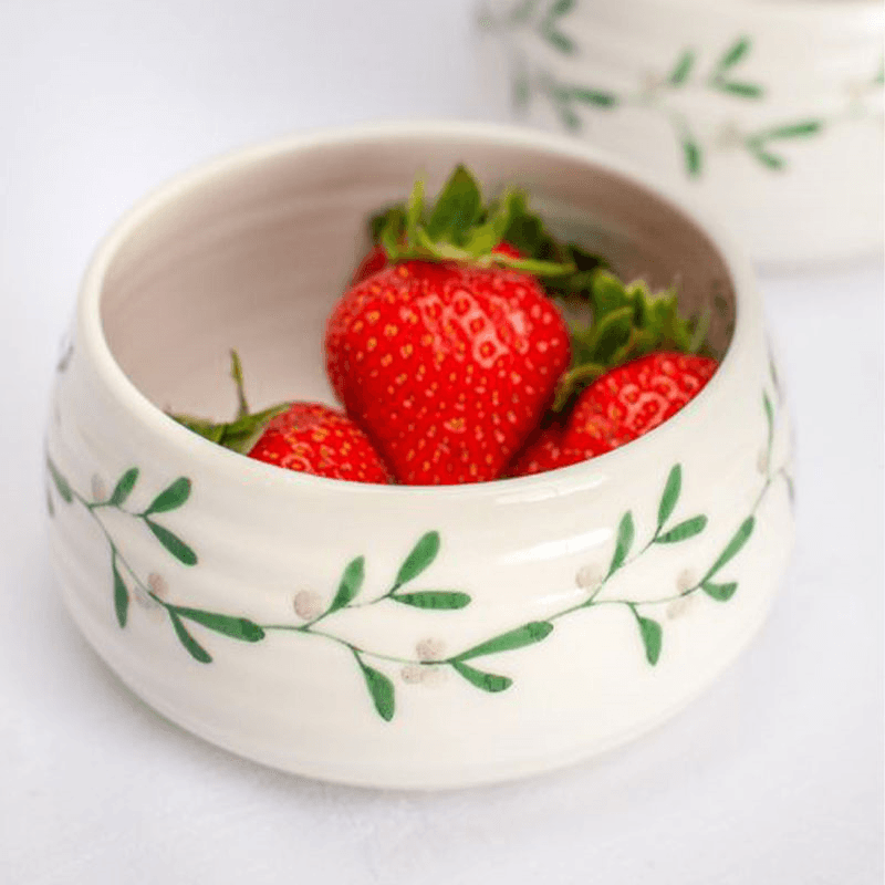 Mistletoe Set of 4 Small Serving Dish, D12cm, White/Green