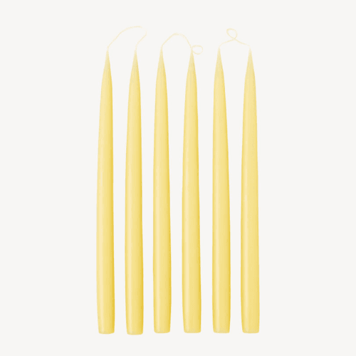 Image showing the Set of 6 Tapered Dinner Candles, H35cm, Pale Yellow product.