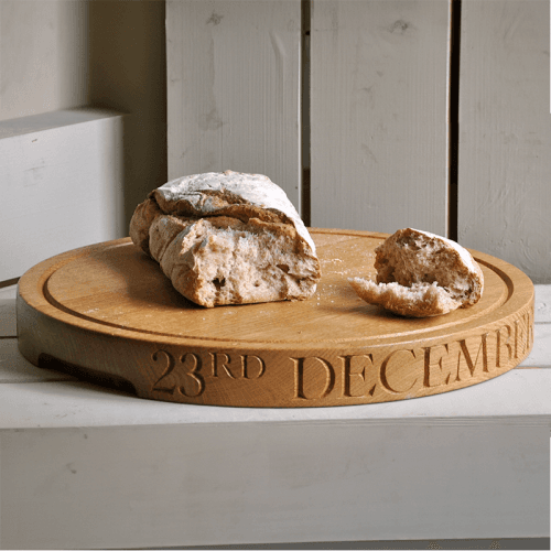 Image showing the Engraved Thick Round Board with Groove Handles, Oak, 38 x 4.5cm product.
