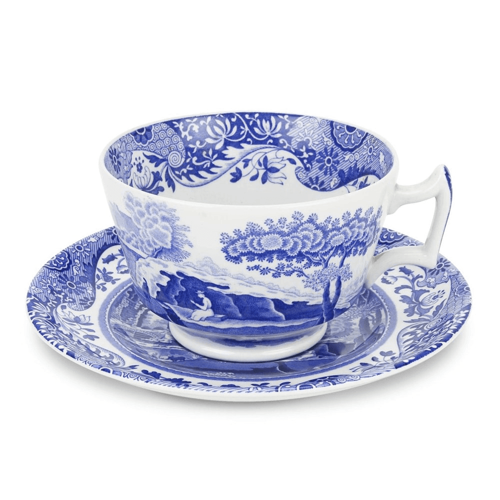 Blue Italian Set of 4 breakfast cups and saucers, 280ml