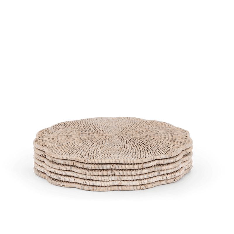 Ashcroft Set of 6 Scalloped Placemats, D35cm, Rattan