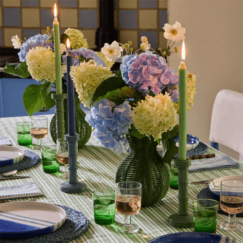 Image showing the Gloss Painted Wooden Column Candlestick, H25.5cm, Light Green product.