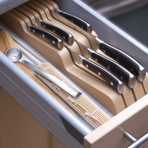 Image showing the 7 knife in-drawer organiser, L43 x W22 x H4cm, beech product.